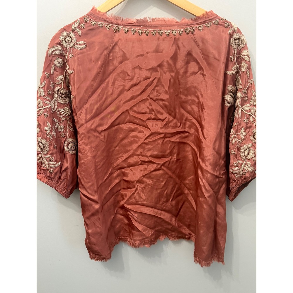 Sundance Embroidered Peasant Blouse Terracotta Pink Boho M Small - Picture 5 of 5